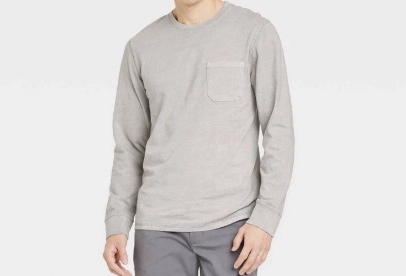 NWT Goodfellow & Co. Men's XXL Taupe Long Sleeve Cotton Pocket T-Shirt Tee