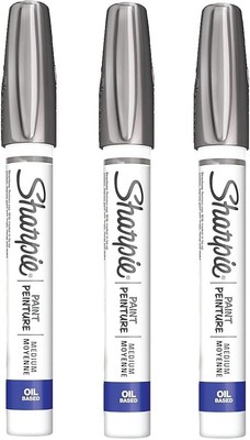 Sharpie Oil-Based Paint Marker, Medium Point, Metallic Silver Ink, Pack of 3