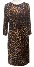 LAUREN RALPH LAUREN 3/4 Sleeve Animal Print Ruched Dress-Women's 6-Jersey