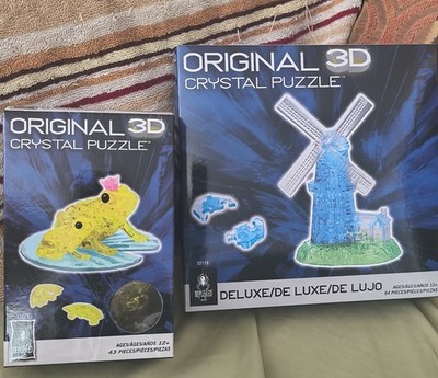 Two 3D Crystal Puzzles: Windmill Blue & Frogs Green (32178 & 31229) 54 & 43 Pcs