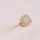 Natural Moonstone Ring 18k Gold Plated Cushion Cut Statement Ring Gift for Women