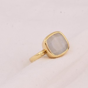 Authentic Natural Moonstone Ring 18k Gold Plated Cushion Cut Statement Ring Gift for Women