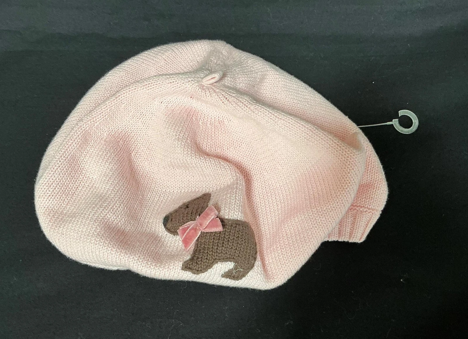 NWT Vtg Gymboree Girl Detective pink knit beret Scottie dog cap hat 2T 3T 4T 5T
