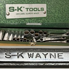 Misc - Sk Tools - Green Socket Set Case W Sockets Wayne Wrenches Used