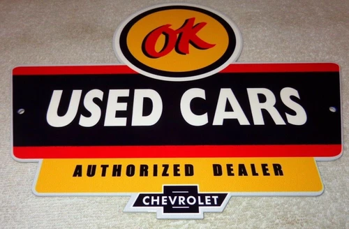 VINTAGE CHEVROLET OK USED CAR AUTHORIZED DEALER 11 3/4" METAL GASOLINE OIL SIGN!