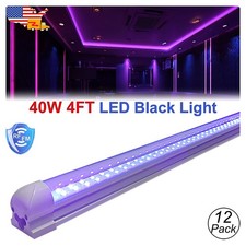 12Pack LED UV Black Light Fixture 4FT 40W Linkable T8 Led Tube for DJ Club Stage