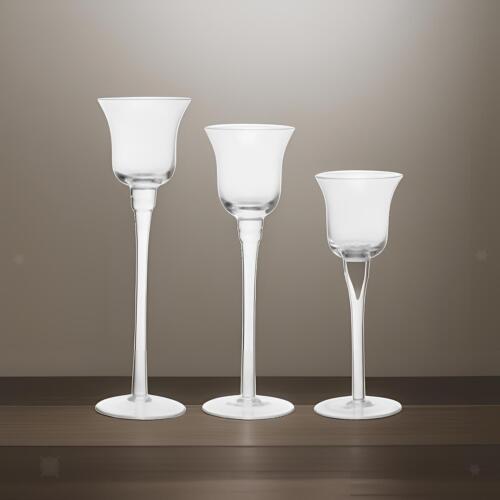 3 bougeoirs coniques en verre, photophore pour cheminée, Table à manger - Bild 1 von 4