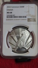 Camerún 500F 2022 - Guepardo - NGC MS68 - MONEDA DE PLATA 999 1 onza - Cat