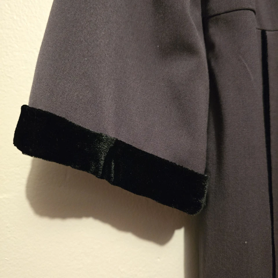 Vestido Acampanado de Tul XLG Mezcla de Lana Gris Oscuro Negro Terciopelo Forrado Steampunk Foto 3 de 4