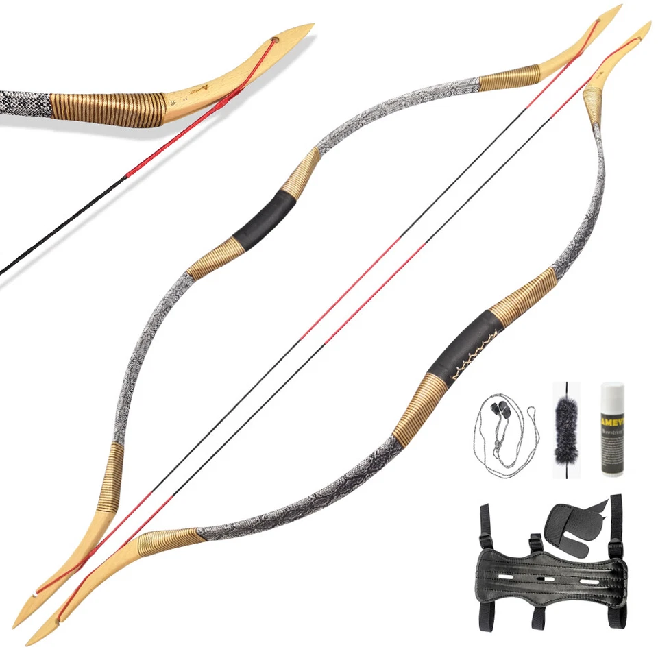 54" Traditional Bow 25-55lbs Recurve Longbow Mongolian Archery Hunting Shooting - Image 2 of 4