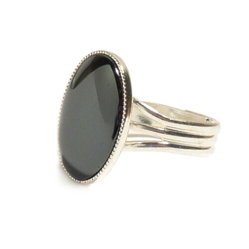 Hematite Gemstone Ring Semi Precious Oval Adjustable 18 x 13 mm Silver Plated - Picture 1 of 3