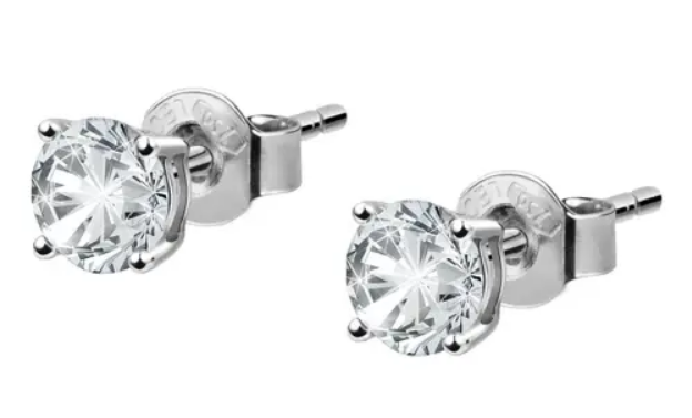Boucles D'oreilles Carrées En Argent 925 Avec Zircons - Modèle Punto Luce - Unisexe - Neuf