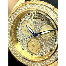 Invicta Women's Watch 28485 Angel Quartz Gold Tone Crystals Dial Black Rubber