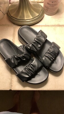 Y2K 90s Chunky Platform Sandals Black Double Strap Slip On Women's