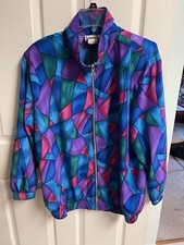 Vintage Teddi Plus Size Zip Up Jacket Size 1x Geometric Colorblock 80s 90s Coat
