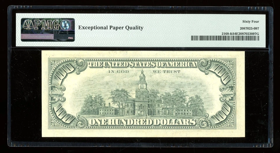 DBR 1977 $100 FRN Dallas Fr. 2168-K PMG 64 EPQ Serial K02779146A - Image 2 of 2