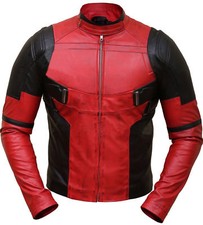 Ryan Reynolds Deadpool Front Zip Closure Red and Black Leather Motorcycle Jacket
