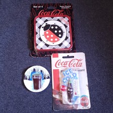 Vtg 90s Coca Cola Magnets And Coaster Set Ice Cold Lady Bug Set