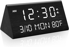 Kogonee Wooden Digital Alarm Clock, 0-100% Dimmer, 2 Alarm Settings, Weekday/Eve