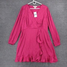 Michael Kors Dress Womens XL Pink Jacquard Snake Skin Print Short Ruffle V Neck