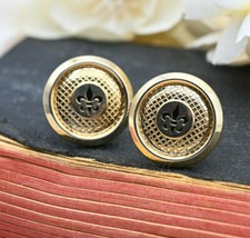 Vintage Gold Tone Round Fleur De Lis Cuff Links by Hickok