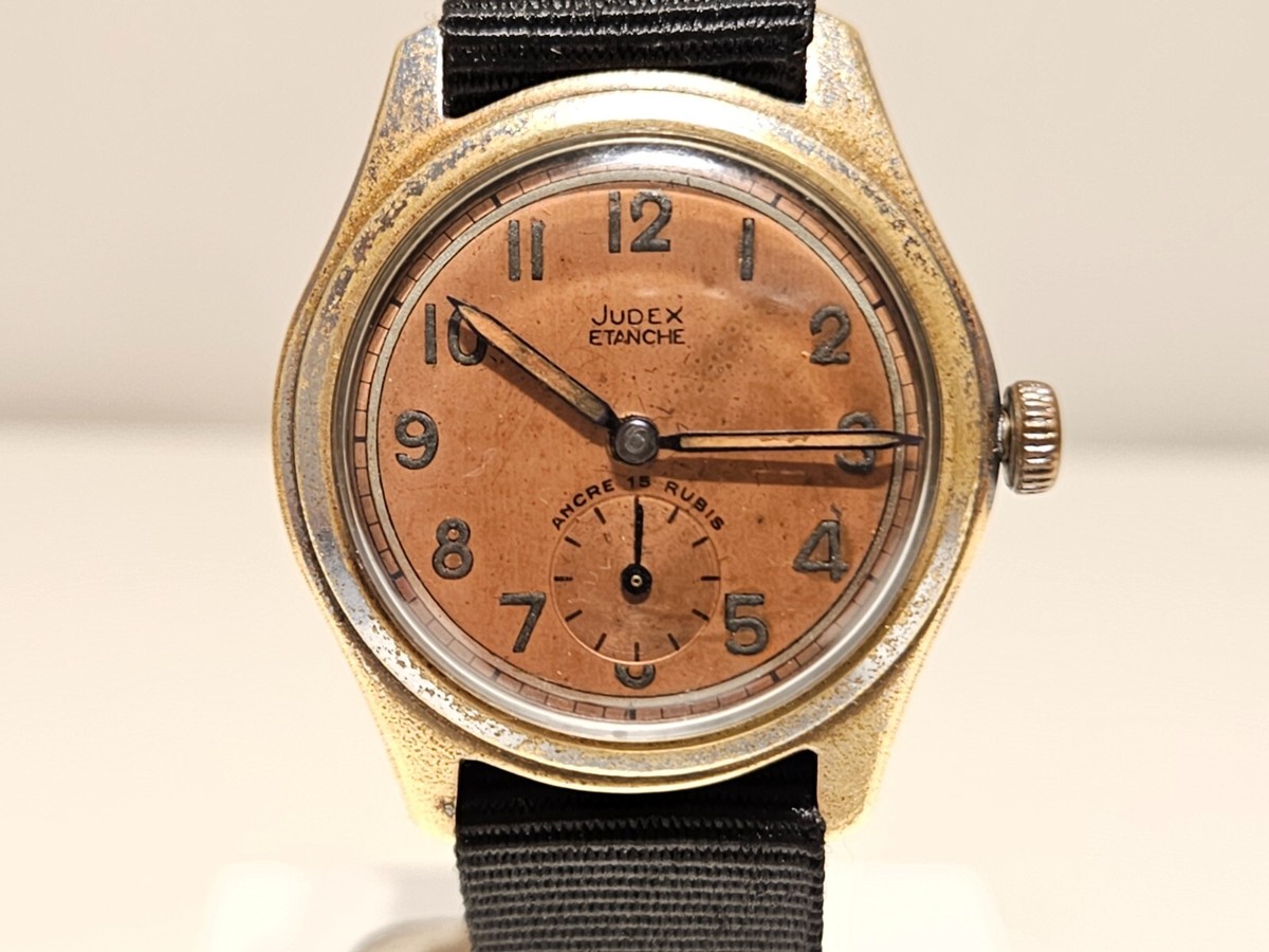 VINTAGE RARE FRANCE WW2 MILITARY CHROMED MEN'S MECHANICAL WATCH