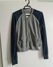 Abercrombie & Fitch Grey Blue Eden Varsity Bomber Colourblock Short Jacket L