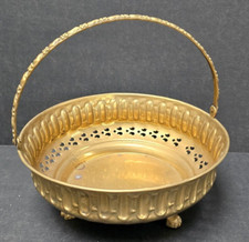 Solid Brass Basket Footed Handle Reticulated Cutout  Embossed Design INDIA
