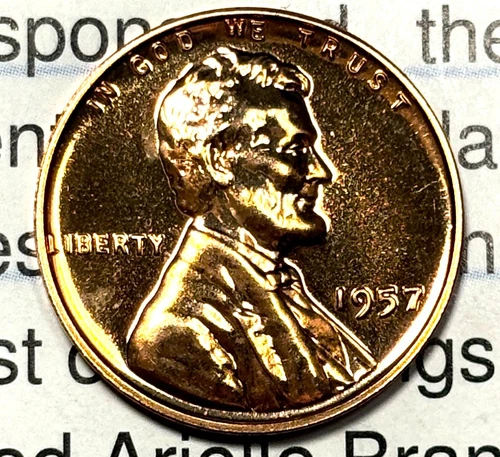 1957 LINCOLN WHEAT CENT PROOF SHARP CONTRASTING CAMEO MIRRORS BEAUTIFUL PIECE