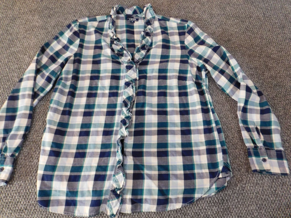 Izod Womens Blouse Medium blue plaid button up classic top casual - Image 2 of 4