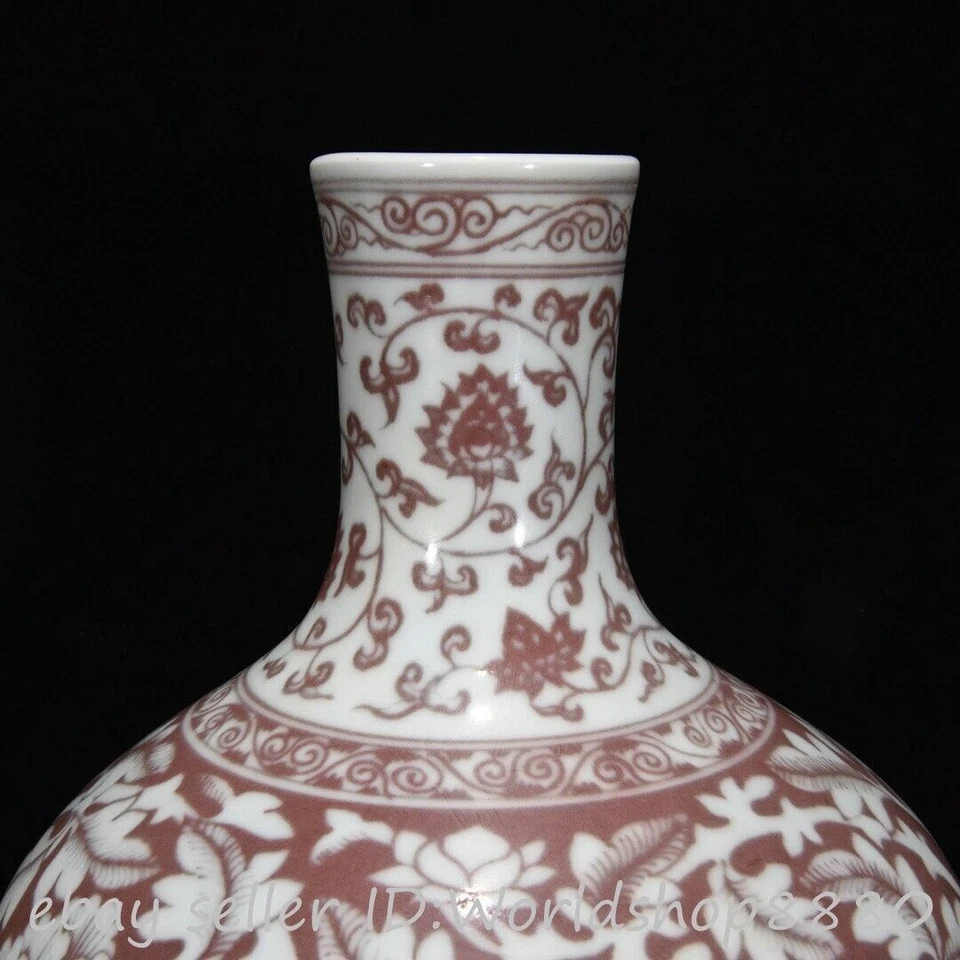 Jarrón botella maceta tarro porcelana rojo esmalte chino antiguo de 12" Foto 4 de 4