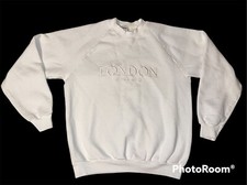 Vintage London England Sweater Sweatshirt White Embroidered Size M