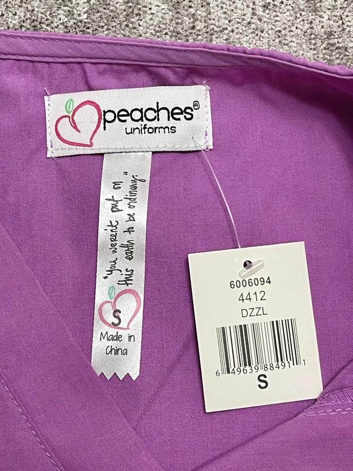 PEACHES NURSING Women’s UNIFORM BOLD BRIGHT BANDED CROSSOVER SCRUB TOP Purple - Image 3 of 4