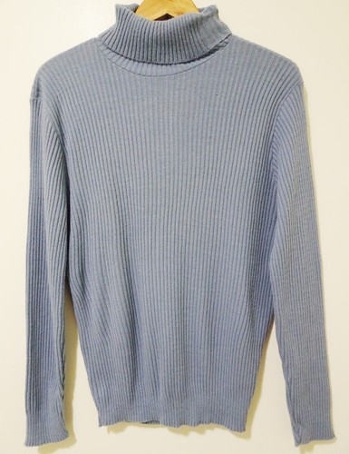 Blue Ribbed Turtleneck Sweater 