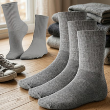 15 Pairs Men's Sports Socks Black Cotton Rich Crew Size 6-11 Cushioned Sole