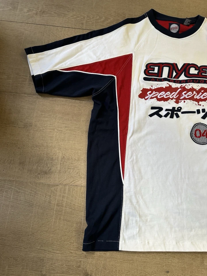 Camisa Enyce "All Borough" blanca y roja azul para hombre Y2K peso pesado talla XXL Foto 4 de 4