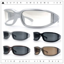 Womens Trendy Curved Wrap Around Rectangle Thick Temple Plastic Sunglasses