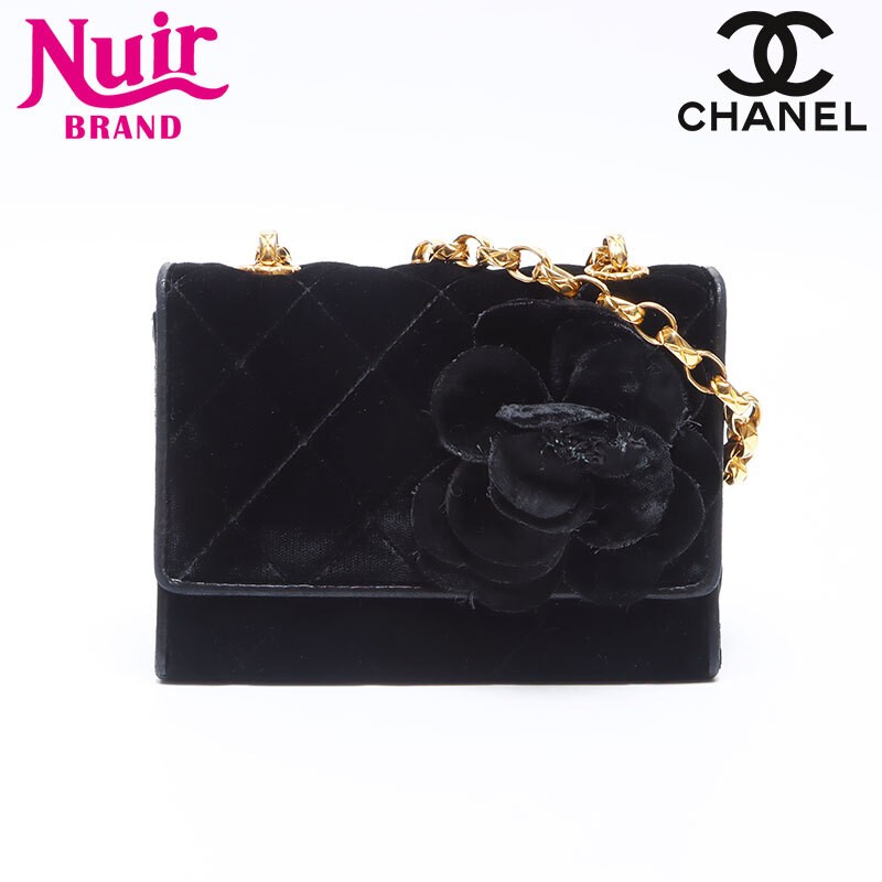 CHANEL Black Velour Camellia Mini Shoulder Bag-image