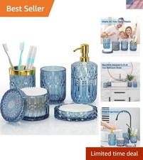 Elegant Vintage Blue Glass Bathroom Accessory Set 5-Piece Collection