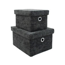 Image of JVL Metro Set of 2 Rectangular Storage Baskets with Lids – Storage Box - Black
