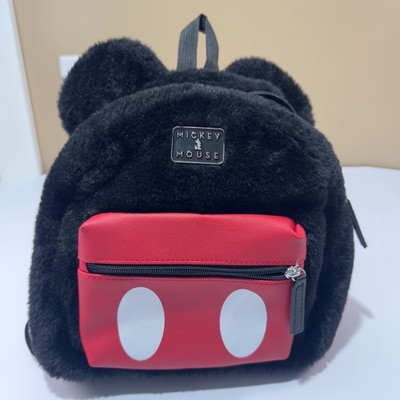 Disney Bioworld Mickey Mouse Mini Backpack Purse Soft Fuzzy Faux Fur with Ears