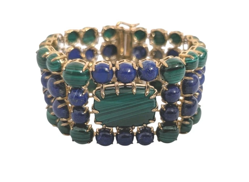 Brazalete de malaquita y lapislázuli chapado en oro de plata de ley Rarities - Nuevo con etiquetas - $1040,50 Foto 2 de 4