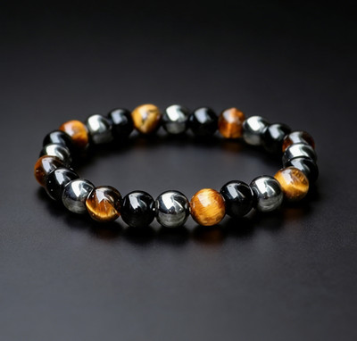 Triple Protection Bracelet - Tiger Eye, Obsidian, Hematite, Stretch 6.5-8''