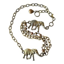 Vintage Elephant Chain Belt Brass Tone Metal Hippie Adjustable Safari Figural