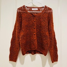 Vintage lace Crochet knit cardigan open front sweater blouse top M cottagecore