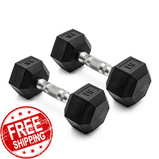CAP Barbell Rubber 15 Lb Pair Set of 2 Coated Hex Dumbbells Weights 30 Pounds