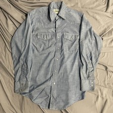 Vintage 70s 80s Lee Extra Long Tails Denim Pearl Snap Button Up Mens M READ USA