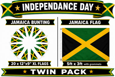 TWIN PACK 5x3ft Jamaica Jamaican Flag & 33ft Jamaican XL Bunting Speedy Delivery