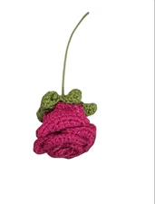 NEW handmade crochet artificial flowers long stem 1 ROSE pink