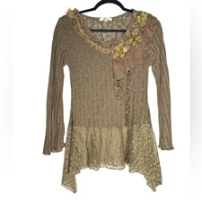 Zeeba Top Women Small Y2K Floral Ruffle Fairycore Whimsigoth Fairy Grunge Boho